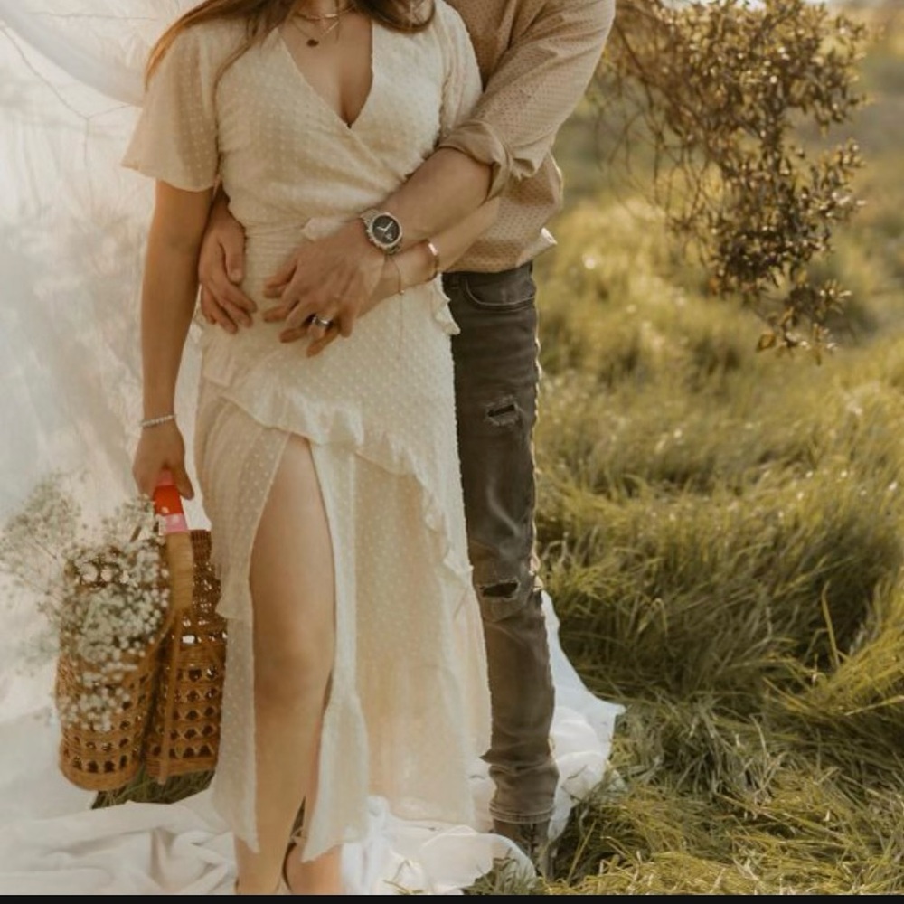 Elegant Cream Wrap Dress